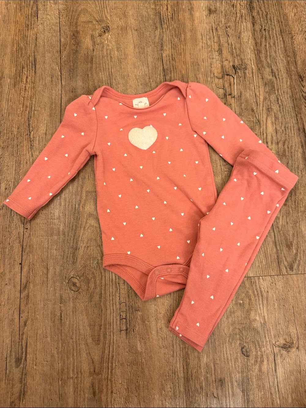 Starting Out Coral Pink Heart One-Piece Bodysuit with Pants